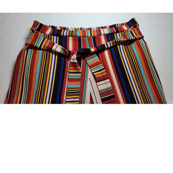 Vtg Rainbow Multicolor Capri Pants 3X Stripes Belted Elastic Waist 80s Eclectic - Picture 6 of 7